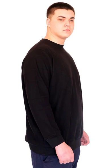 Mode XL Büyük Beden Erkek Bisiklet Yaka Sweatshirt Selanik U24441 Siyah - Resim 2