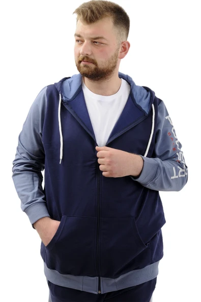 Mode XL Büyük Beden Erkek Eşofman Üstü Fermuarlı Kapüşonlu SPORT U24523 İndigo ürün görseli