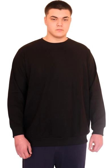 Mode XL Büyük Beden Erkek Bisiklet Yaka Sweatshirt Selanik U24441 Siyah ürün görseli