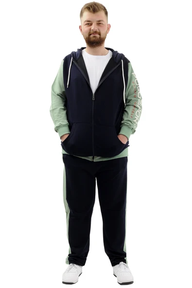 Mode XL Büyük Beden Erkek Eşofman Altı Cepli Baskılı SPORT 24516 Lacivert - Resim 2