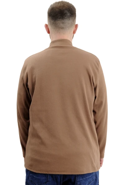 Mode XL Büyük Beden Uzun Kol Yarım Balıkçı Kazak 22558 Sütlü Kahve - 5