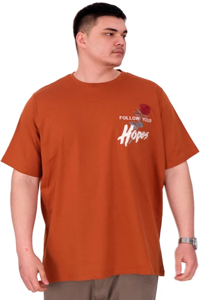 Mode XL Büyük Beden Erkek T-Shirt Bisiklet Yaka ROSE U25032 Tarçın ürün görseli