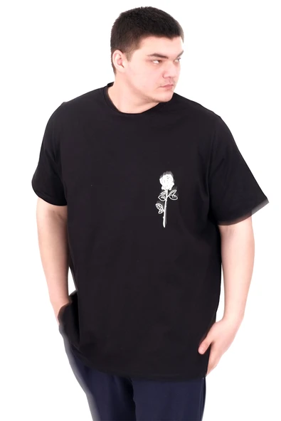 Mode XL Büyük Beden Erkek T-Shirt Bisiklet Yaka GORGEOUS U25022 Siyah ürün görseli 1