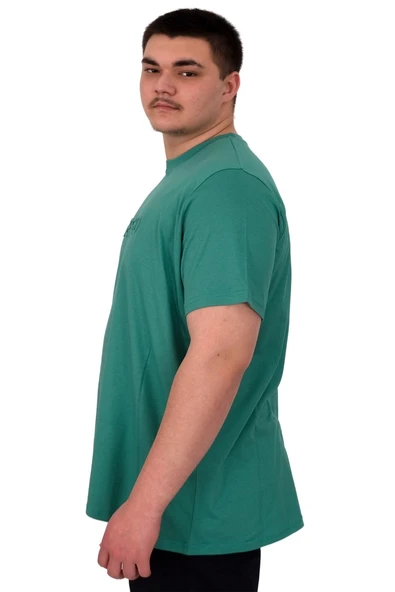 Mode XL Büyük Beden Erkek T-Shirt Bisiklet Yaka Reseve U25017 Çağla - Resim 3