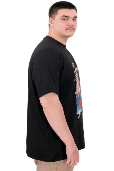 Mode XL Büyük Beden Erkek Baskılı T-Shirt Palm Dream U25026 Siyah - Resim 2