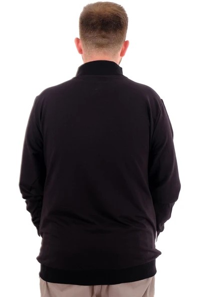 Mode XL Büyük Beden Erkek Eşofman Üstü Dik Yaka Fermuarlı BROOKLYN U24522 Siyah-Ekru - 4