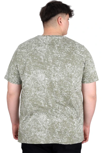 Mode XL Büyük Beden Erkek T-Shirt Bisiklet Yaka Aşındırma Baskı U20037 Haki - Resim 4