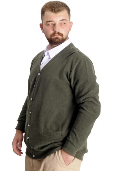 Mode XL Büyük Beden Erkek Hırka Vanize Selanik Düğmeli 20548 Haki - 6