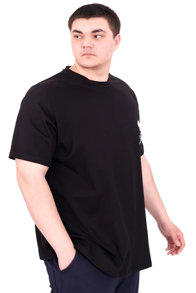 Mode XL Büyük Beden Erkek T-Shirt Bisiklet Yaka GORGEOUS U25022 Siyah - Resim 2