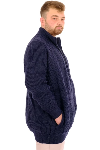 Mode XL Büyük Beden Erkek Örme Desenli Hırka RAİL 24210 Lacivert - 3