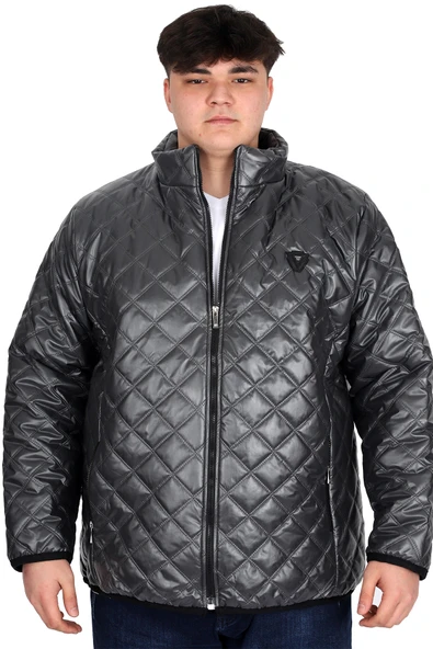 Mode XL Büyük Beden Erkek Dik Yaka Kapitone Mont U24615 Antrasit ürün görseli