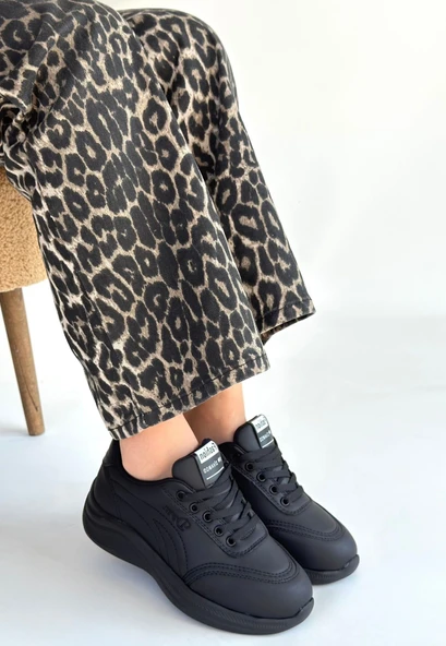 Yejja Siyah Cilt Bağcıklı Spor Ayakkabı - Resim 3