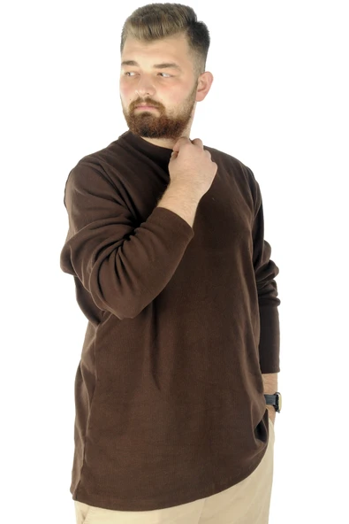 Mode XL Büyük Beden Uzun Kol Yarım Balıkçı Kazak 22558 Sütlü Kahve - 2