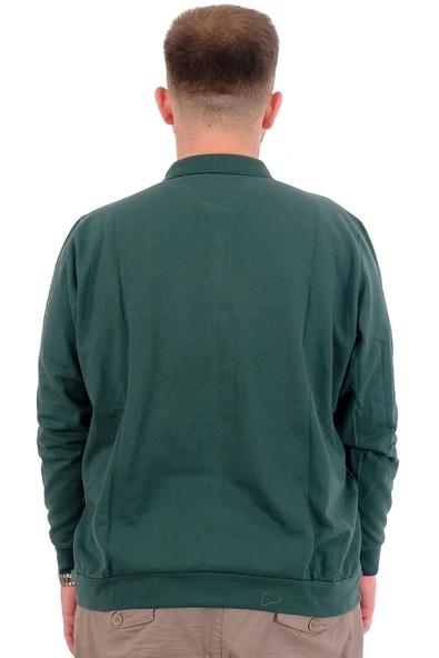 Mode XL Büyük Beden Erkek Polo Yaka Sweatshirt Nakışlı U24340 Nefti - Resim 4