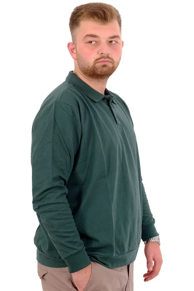 Mode XL Büyük Beden Erkek Polo Yaka Sweatshirt Nakışlı U24340 Nefti - Resim 3