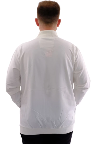 Mode XL Büyük Beden Erkek Eşofman Üstü Dik Yaka Fermuarlı BROOKLYN U24522 Ekru - Resim 4