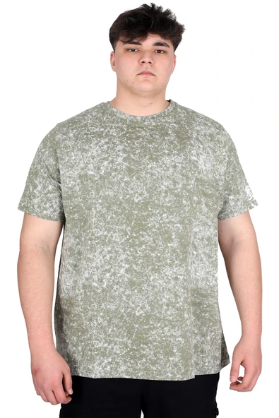 Mode XL Büyük Beden Erkek T-Shirt Bisiklet Yaka Aşındırma Baskı U20037 Haki ürün görseli