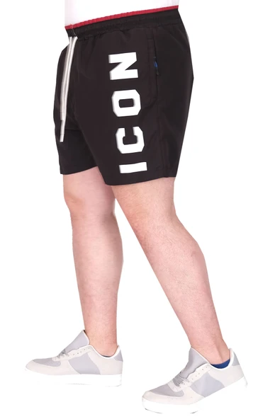Mode XL Büyük Beden Erkek Deniz Şortu ICON U25402 Siyah - Resim 4