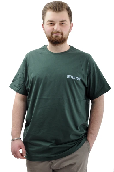 Mode XL Büyük Beden Erkek Tişört Baskılı Pamuklu Bisiklet Yaka T-Shirt TOUCH U24066 Nefti ürün görseli