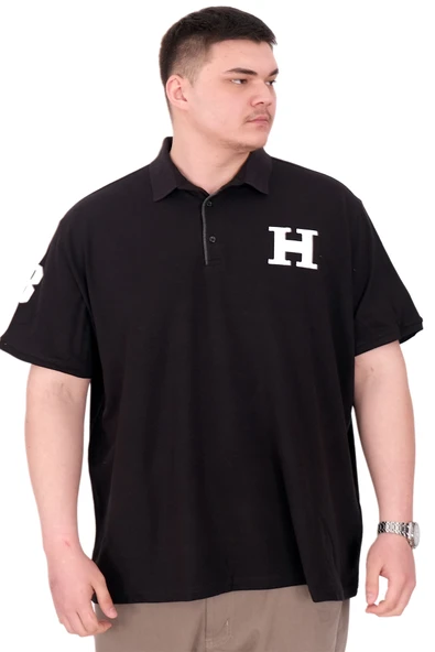 Mode XL Büyük Beden Erkek T-Shirt Polo Yaka H BROUDED U25312 Siyah ürün görseli 1