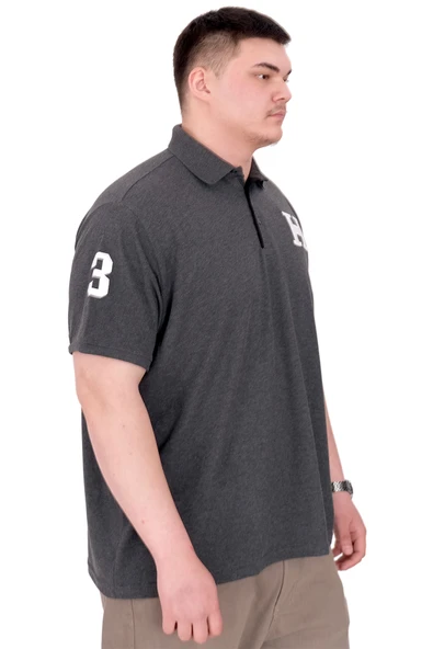 Mode XL Büyük Beden Erkek T-Shirt Polo Yaka H BROUDED U25312 Antrasit - Resim 3