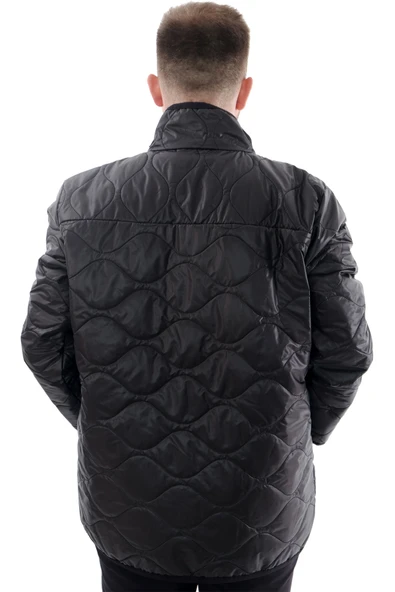 Mode XL Erkek Büyük Beden Dik Yaka Kışlık Mont U24610 Siyah - Resim 4