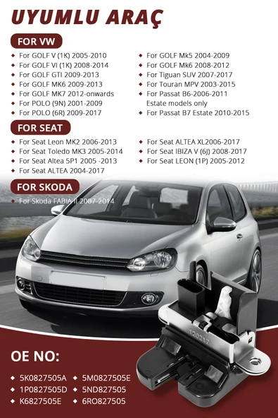 Vorgens VW Golf5 Golf6 Bagaj Kilidi 2009-2013 (5k0827505a) - Volkswagen Tiguan Jetta Uyumlu - Resim 2