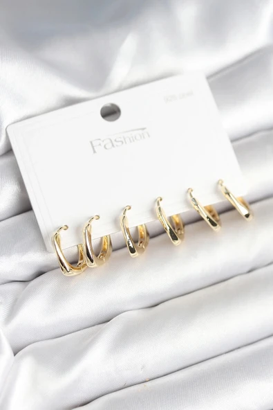 pilelistore Gold Renk Pirinç Kare Halka Model 925 Ayar Gümüş Çivili Kadın Küpe Seti - TJ-BKP11266 ürün görseli 1