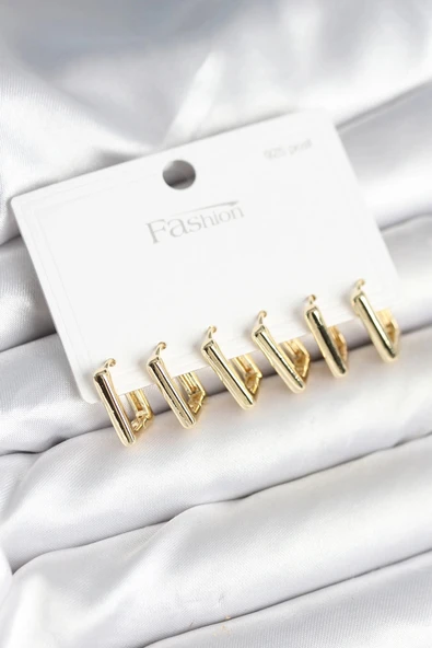 pilelistore Gold Renk Kare Model Pirinç 925 Ayar Gümüş Çivili Kadın Küpe Seti - TJ-BKP11274