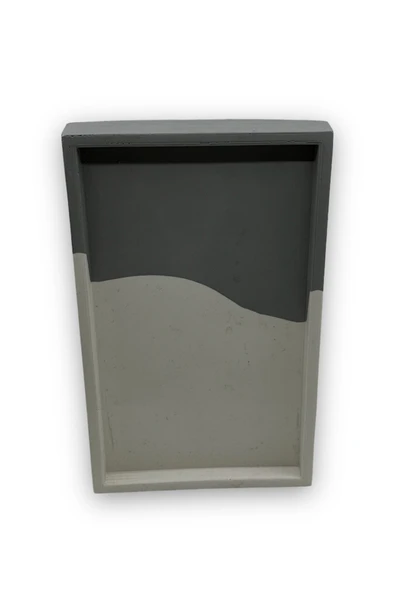 Beyaz Antrasit Tepsi Mermer Desen Görünümlü Beton Sunumluk Tepsi Dekoratif Organizer 15 Cm - 4