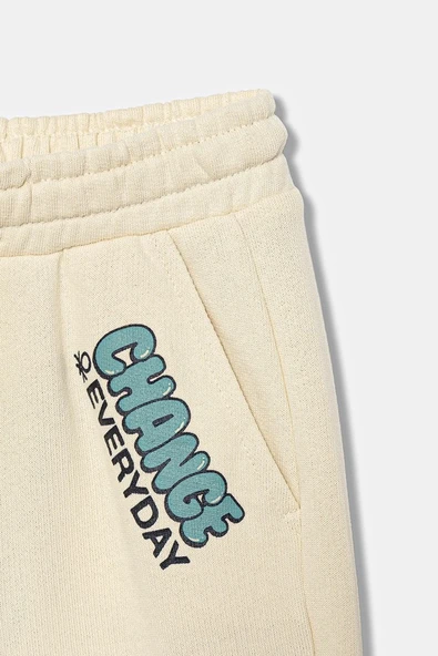 Benetton Önü Desenli-Logolu Ekru Eşofman Altı - 3