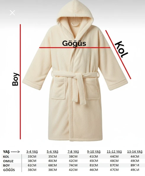 Bayaz Kapüşonlu Pamuklu Çocuk Bornozu - Palmiye Nakışlı - Resim 3