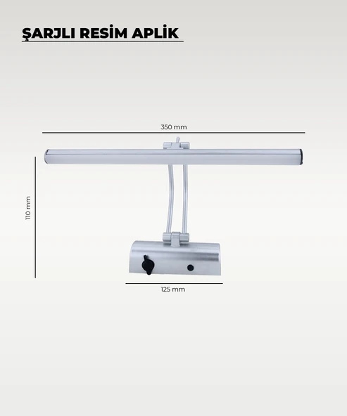 Şarjlı Krom Flüt Aplik 3200K Sarı Işık – Elektrik Gerektirmez - Resim 2