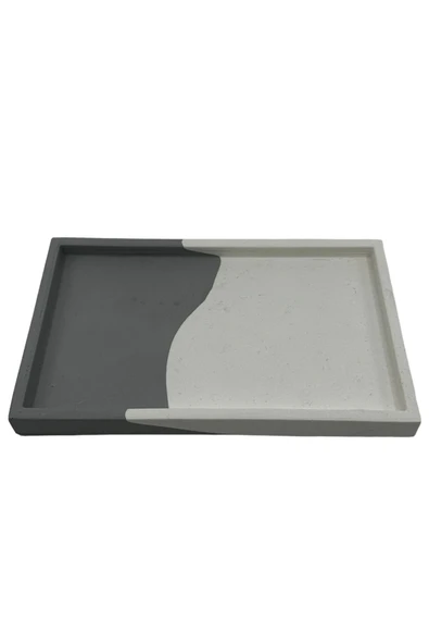 Beyaz Antrasit Tepsi Mermer Desen Görünümlü Beton Sunumluk Tepsi Dekoratif Organizer 15 Cm - 3