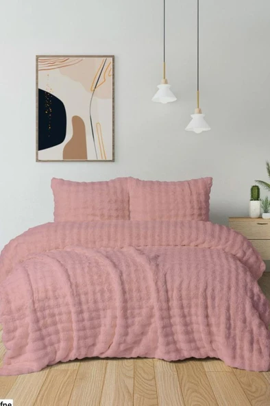 Merinos Diamond Buble Kürk Çift Kişilik Comforter Set Gül Kurusu ürün görseli