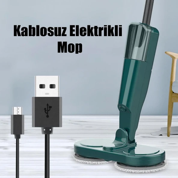 Valkyrie Şarjlı Su Püskürtmeli Elektrikli Mop – Çift Döner Başlık, Mikrofiber Ped, 2000 mAh, Tüm Zeminlerde Etkili Yeşil - 4