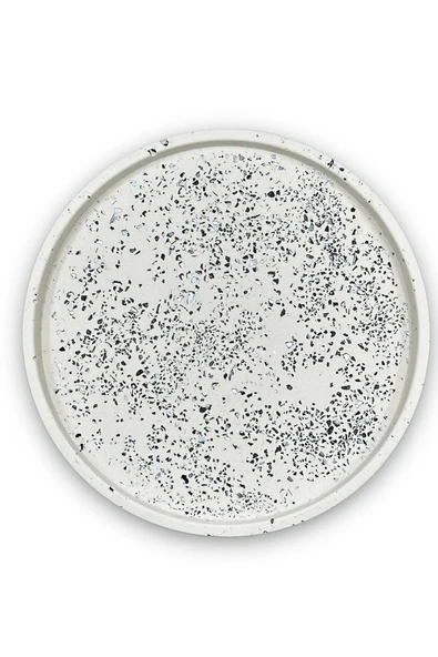 Dekoratif Terrazzo Yuvarlak Tepsi 26 Cm Beton Mermer Desenli Sunumluk Organizer Tepsi Marble - Resim 3