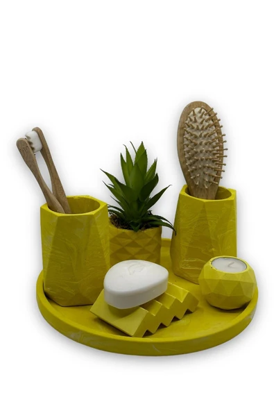 Pastel Sarı Beton Banyo Seti - 1
