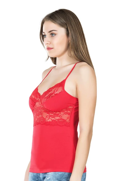 Derya Kurşun Ince Askılı Dantelli Kadın Atlet 258 - Resim 3