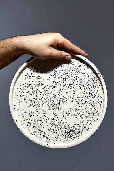 Dekoratif Terrazzo Yuvarlak Tepsi 26 Cm Beton Mermer Desenli Sunumluk Organizer Tepsi Marble ürün görseli 1