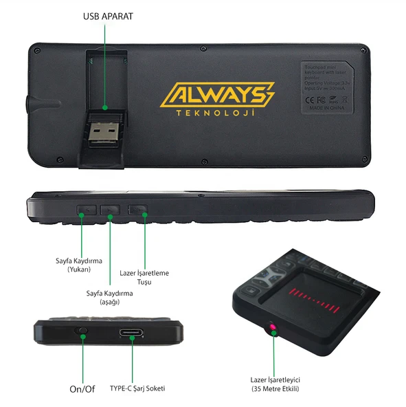 Yeni Tasarım Kablosuz Mini Akıllı Klavye Tv Televizyon PS4/PS5/XBOX/PROJEKSİYON Lazer İşaretleyici - 3