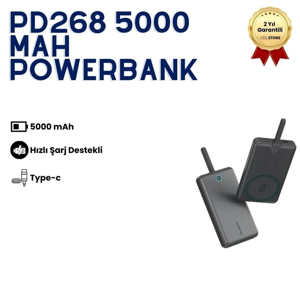 PD268 5000 mAh Mini Powerbank – Taşınabilir Hızlı Şarj, Type-C Uyumlu Kompakt Powerbank, Güçlü Performans ürün görseli 1