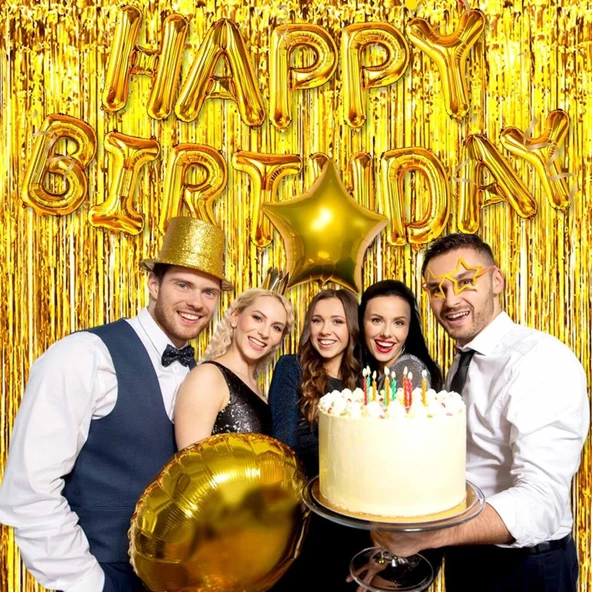 Altın Gold Renk ENessiWorldtra Metalize Parlak Saçaklı Arka Fon Perde İthal A Kalite 1x2 Metre ürün görseli