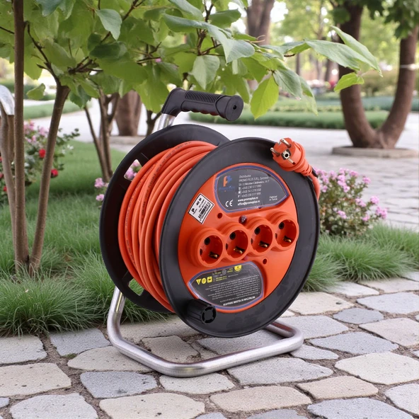 Makaralı CCA Uzatma Kablosu 3x1.5 mm 40 Metre Termal Sigortalı Plastik Seyyar 4 Prizli Monofaze - Resim 2