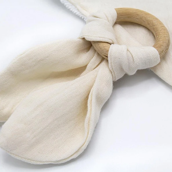 Ahşap Diş Kaşıyıcılı Bürümcük Müslin Önlük 736 Ekru - 2