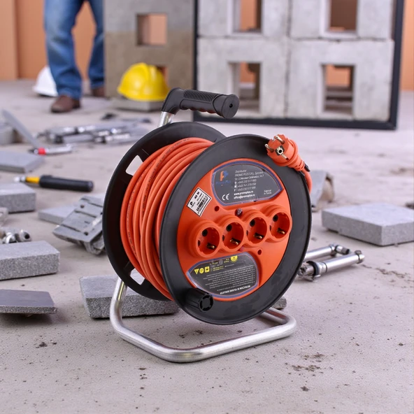 Makaralı CCA Uzatma Kablosu 3x1.5 mm 40 Metre Termal Sigortalı Plastik Seyyar 4 Prizli Monofaze - Resim 5