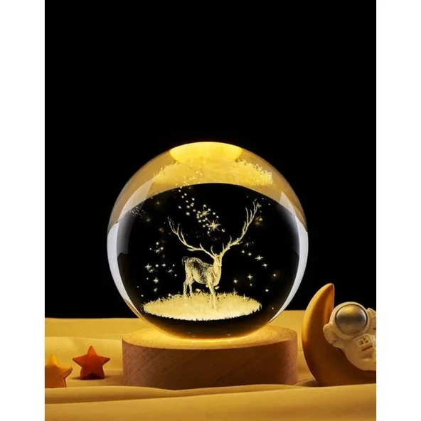 pilelistore Geyik Renk Değiştiren Işıklı Cam Küre 6cm