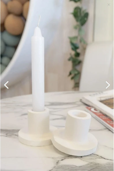 2'li Beyaz Betondan Şamdan Mumluk, Şamdan Mumluk, Beyaz Uzun Mumluk, Minimal Şamdan Mumluk. - 4