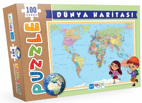 Blue Focus Dünya Haritası - Puzzle 100 Parça ürün görseli 1