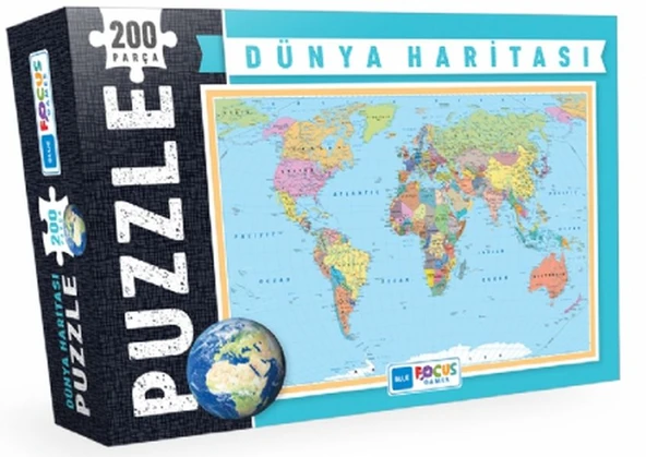 Blue Focus Dünya Haritası - Puzzle 200 Parça ürün görseli 1